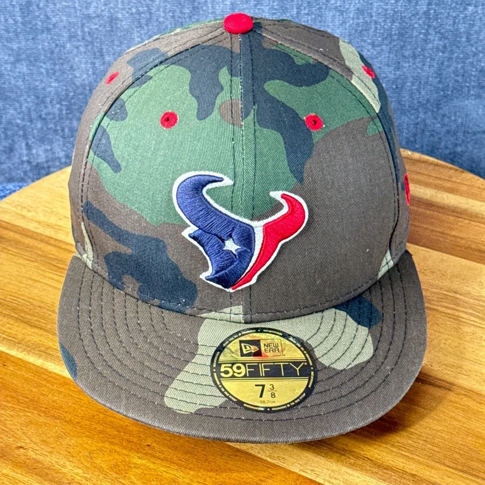 New Era Houston Texans Hat Mens 7 3/8 Camo Cotton Fitted 59FIFTY NFL Camouflage